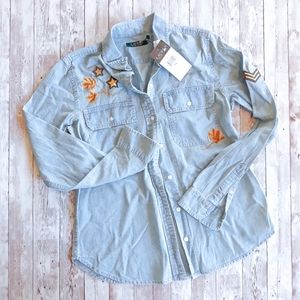 NWT Lauren Ralph Lauren Embroidered Denim …